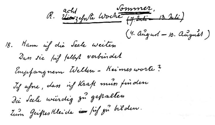 Handschrift des achtzehnten Wochenspruchs des Seelenkalenders