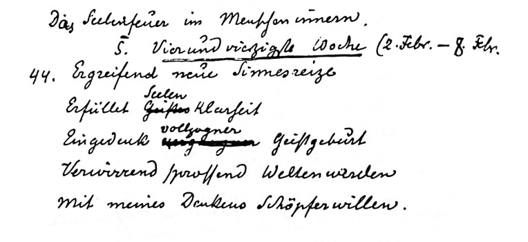 Handschrift des vierundvierzigsten Wochenspruchs des Seelenkalenders